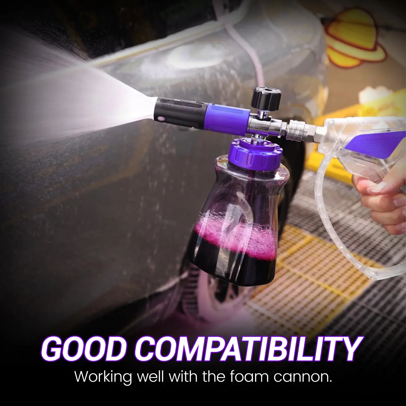 High-Pressure Washer Transparent Purple Spray Gun with Self-Locking Head and 3/8" Quick-Connect Fitting; Features a Scratch-Resistant Purple Silicone Nozzle.