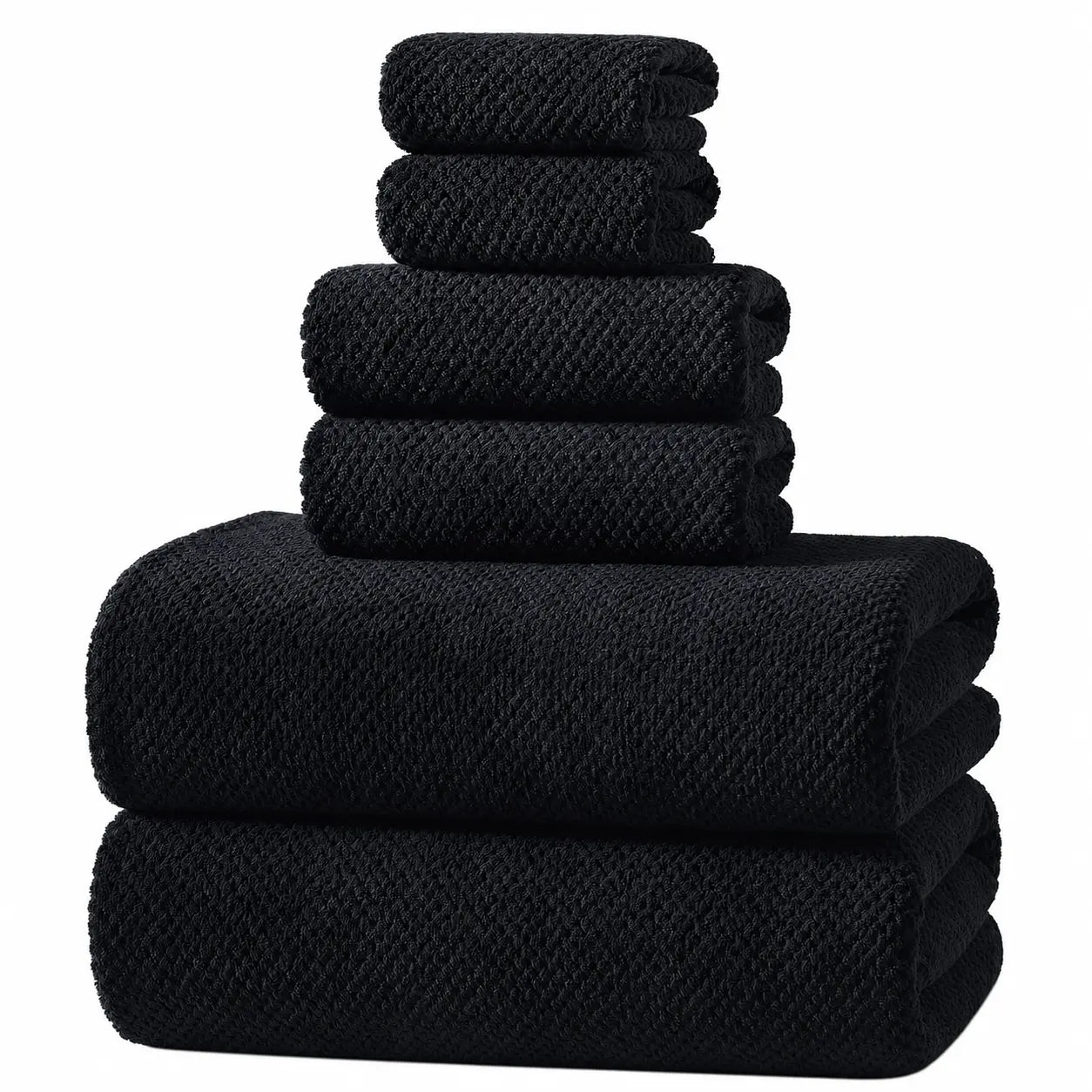 REDKISS Black Towel Set: a 6-Piece Set of Premium, Soft Bath Towels. This Ultra-Absorbent, Luxurious 6-Piece Set Includes 2 Bath Towels, 2 Hand Towels, and 2 Face Towels, Perfect for Everyday Use in Bathrooms, Gyms, Hotels, and Spas.