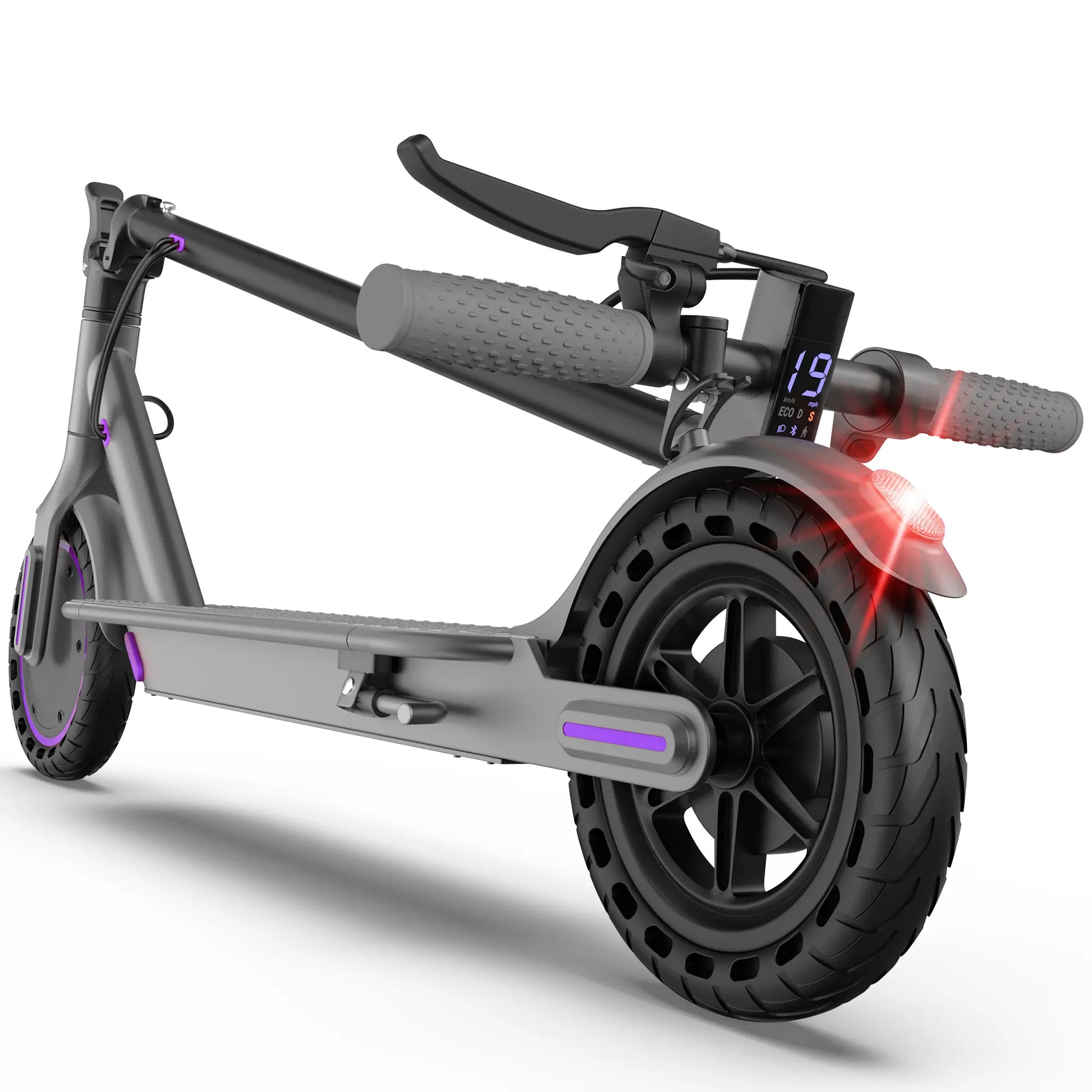 Purple Electric Scooter for Adults, Top Speed 19 Mph, 350-Watt Motor, 14-18 Mile Range, Supports Smart App Control, Easy to Carry, Folds up for Storage in a Trunk, Can Carry up to 265 Lbs, Fuel-Efficient Choice.