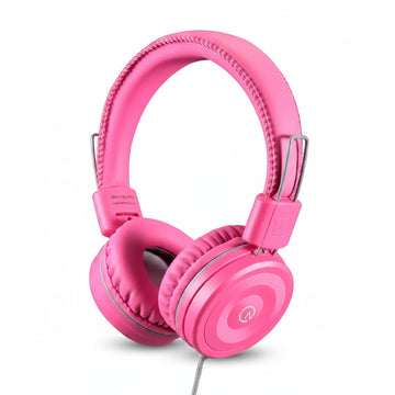 Kids Headphones K22 Foldable Stereo Tangle-Free 5Ft Long Cord 3.5Mm Jack Plugin Wired On-Ear Headset for Ipad/Amazon Kindle Fire/Girls/School/Laptop/Travel/Plane/Tablet Flamingopink