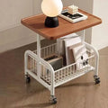 2-Tier Rolling Coffee Table with Storage Shelf, Mobile Side Table on Wheels, Small End Table Sofa Couch Table, Modern Wood Nightstand Accent Table for Living Room Bedroom Office Home, Dark Walnut
