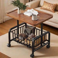 2-Tier Rolling Coffee Table with Storage Shelf, Mobile Side Table on Wheels, Small End Table Sofa Couch Table, Modern Wood Nightstand Accent Table for Living Room Bedroom Office Home, Dark Walnut
