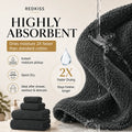 REDKISS Black Towel Set: a 6-Piece Set of Premium, Soft Bath Towels. This Ultra-Absorbent, Luxurious 6-Piece Set Includes 2 Bath Towels, 2 Hand Towels, and 2 Face Towels, Perfect for Everyday Use in Bathrooms, Gyms, Hotels, and Spas.