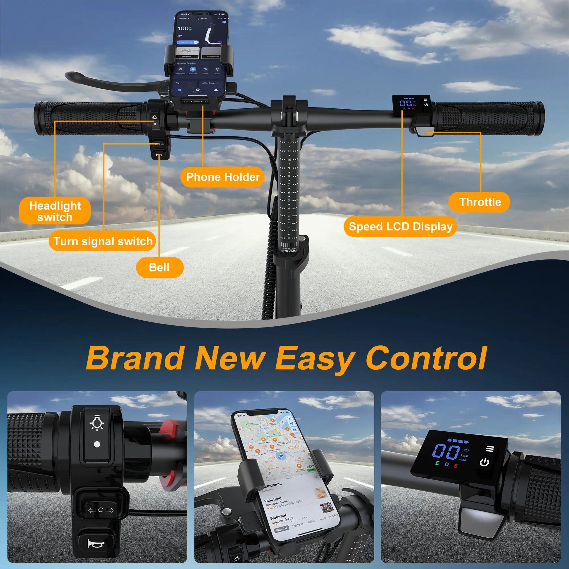 Foldable Electric Scooter with Seat and Basket, 500W Peak Motor, 48V/10.4Ah Rechargeable Battery, LED Headlight, Rear Disc Brakes, Dual Shock Absorbers, Adjustable Height, Customizable Size, 22MPH Max Speed, 28Miles Max Range