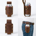 Handmade Full Grain Crazy Horse Leather Drinkware Holster for Belt - 12Oz Hands-Free Beer Can Holder for BBQ, Camping, Gifts for Men