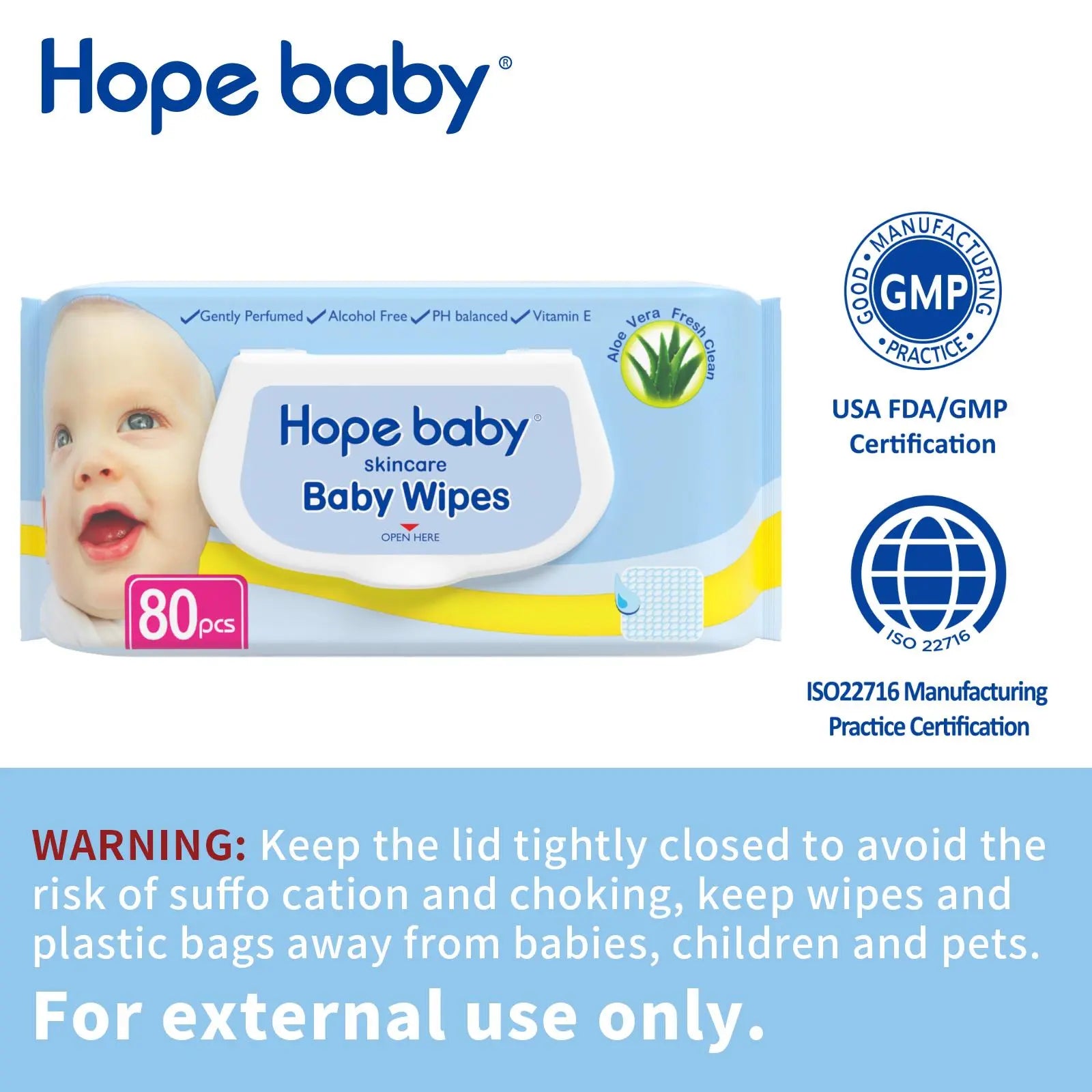 HOPE BABY Toddler Diaper Wipes---Sensitive Baby Wipes 480 Count, HOPE BABY Toddler Wet Wipes with Flip Top Lid, Hypoallergenic & Unscented