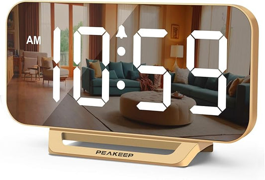 Peakeep Slim Digital Mirror Aesthetic Alarm Clock for Bedrooms Desk Decor |