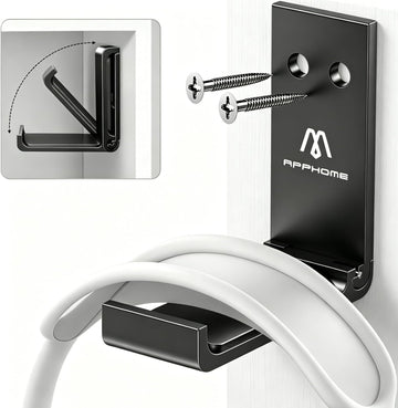 Foldable Headphone Stand & Headset Holder Mount, No-Scratch Silicone Pad Wall Hook for Gaming Headset, Space-Saving under Desk Hanger with Strong Adhesive for PC, Home, and Office, Black