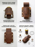Handmade Full Grain Crazy Horse Leather Drinkware Holster for Belt - 12Oz Hands-Free Beer Can Holder for BBQ, Camping, Gifts for Men