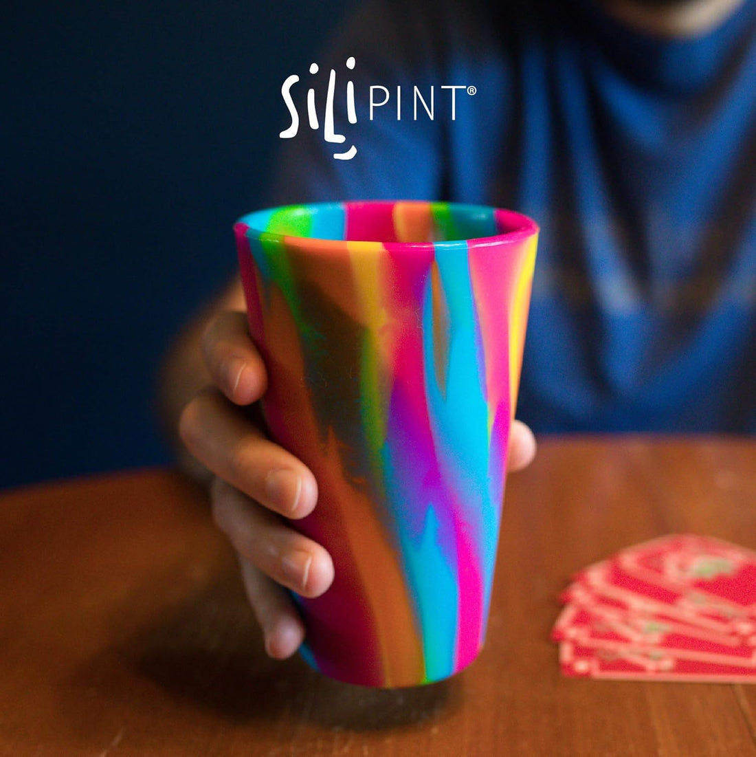 16Oz Silicone Pint Glass – Pack of 2 Unbreakable Bpa-Free Reusable Silicone Drinking Cup – Dishwasher Microwave & Freezer Safe – Stemless Glass for Coffee Smoothies (Arctic Sky&Hippy Hop)