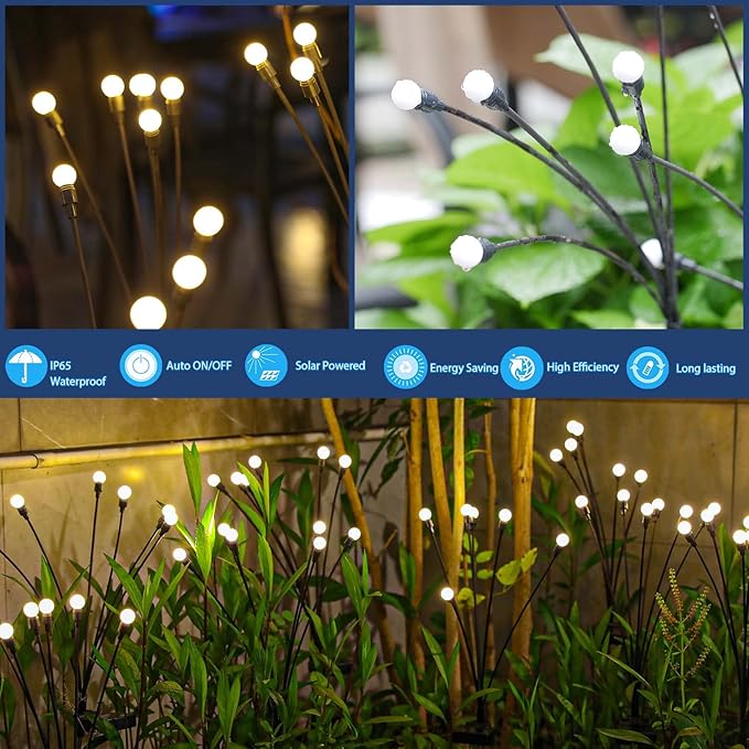 TONULAX Solar Garden Lights - Upgraded Solar Swaying Light, Sway by Wind, Outdoor Lights Warm White(2 Pack),