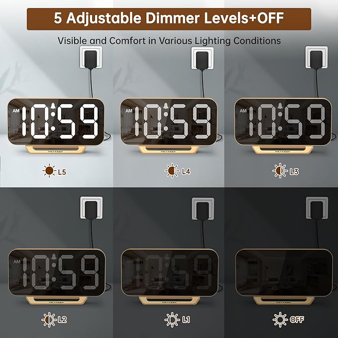 Peakeep Slim Digital Mirror Aesthetic Alarm Clock for Bedrooms Desk Decor |