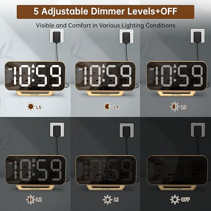 Peakeep Slim Digital Mirror Aesthetic Alarm Clock for Bedrooms Desk Decor |