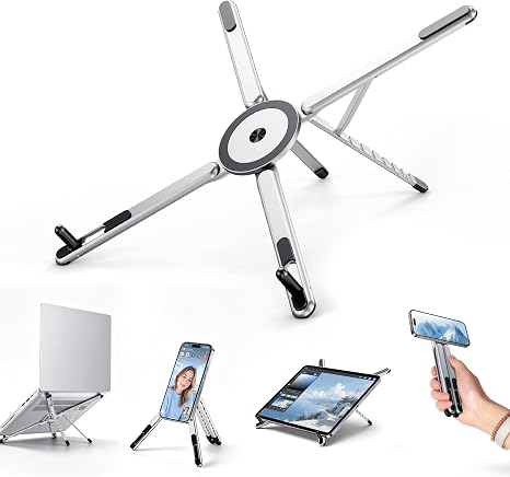 Portable Laptop Stand, 3-in-1 Magnetic Foldable Adjustable, for Desk（White）