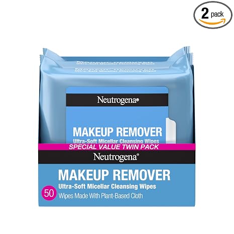 Neutrogena Makeup Remover Micellar Wipes, 2 Pack of 25 Ct