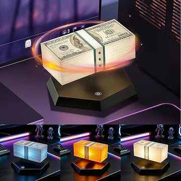 Floating Money Lamp, Magnetic Levitation Dollar Lamp, LED Ambient Light, 360° Rotating,