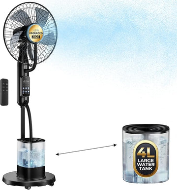 Misting Fan, 2026 Upgraded 4L Large Water Tank, 5 Speeds 3 Modes Misting Standing Fan, Floor Fan with Remote for Home, Bedroom, Patio, Outdoor Pcs