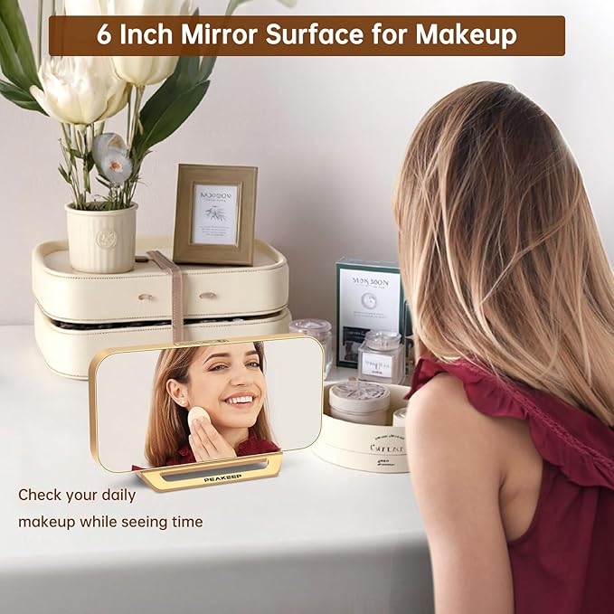 Peakeep Slim Digital Mirror Aesthetic Alarm Clock for Bedrooms Desk Decor |