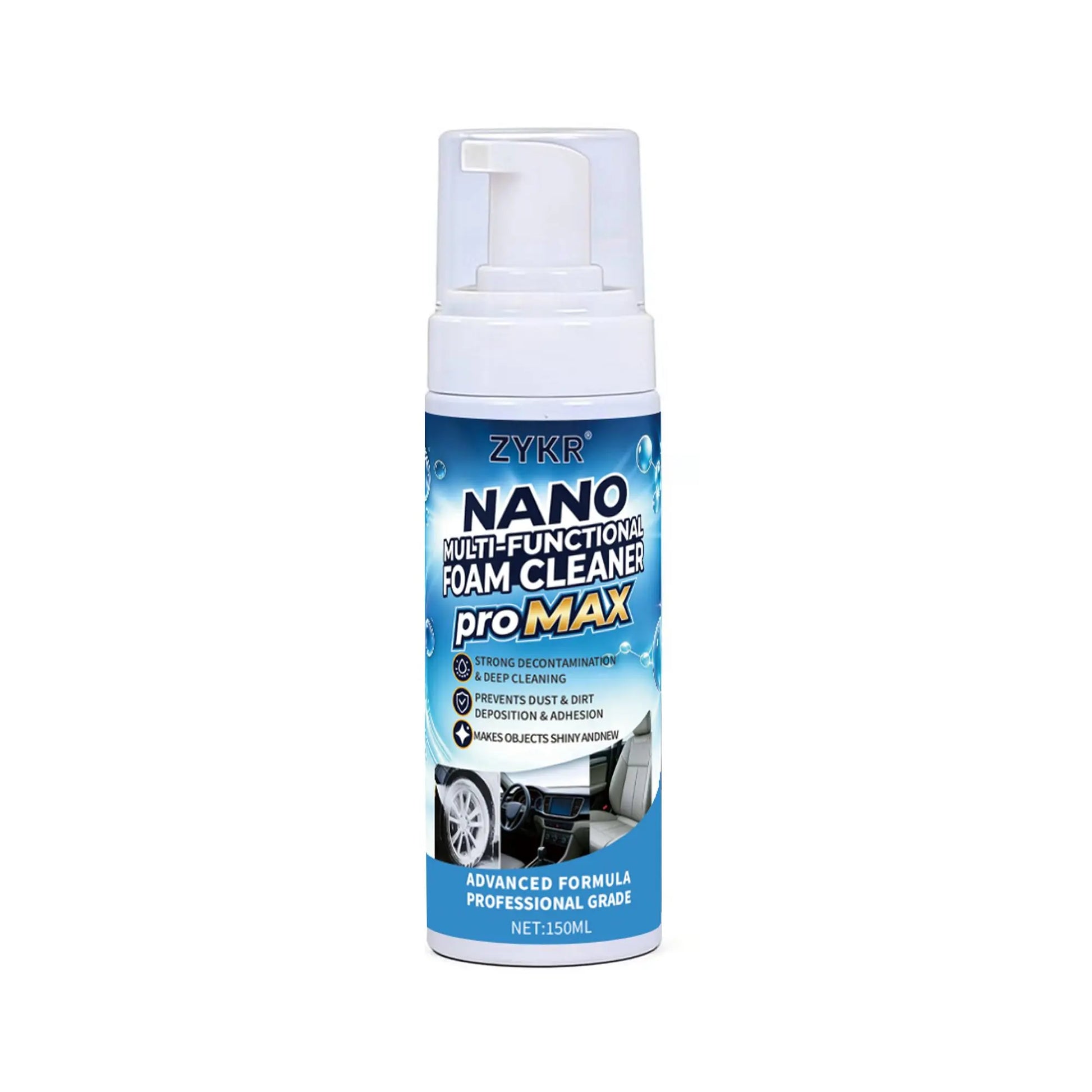 ZYKR Nano Multi-Functional Foam Cleaner Pro MAX - a Powerful Deep-Cleaning Product Suitable for Both Household and Vehicle Deep Cleaning. It Is Suitable for Removing Stains on Car Interiors and Sofas. Capacity: 150 Milliliters.