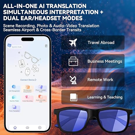 2026 Smart Audio Glasses with Electrochromic Lenses, AI Translation, Premium Tech Gadget Gift for Men Women