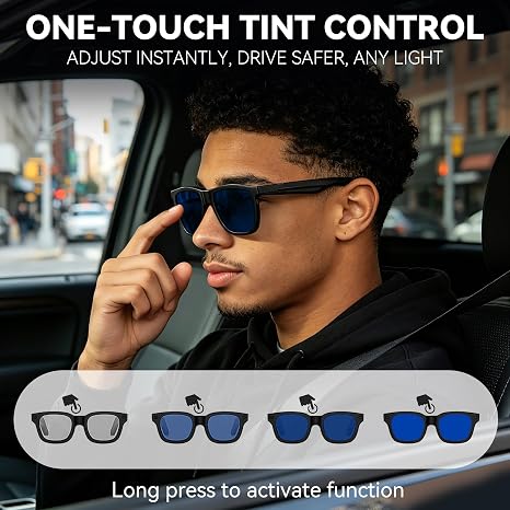 2026 Smart Audio Glasses with Electrochromic Lenses, AI Translation, Premium Tech Gadget Gift for Men Women