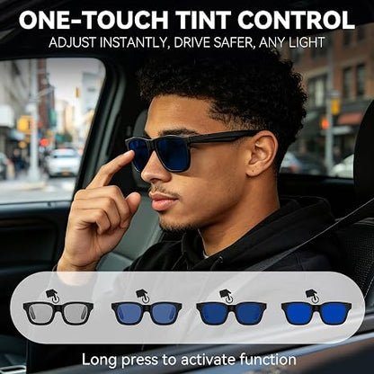 2026 Smart Audio Glasses with Electrochromic Lenses, AI Translation, Premium Tech Gadget Gift for Men Women