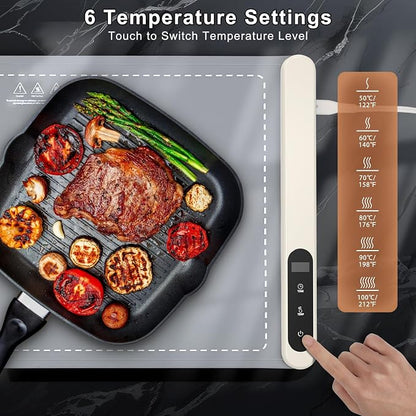 FYY Warming Mat for Food - Rapid and Full Surface Heating, 6 Temp Settings, 6H Timer,