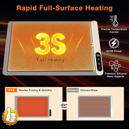 FYY Warming Mat for Food - Rapid and Full Surface Heating, 6 Temp Settings, 6H Timer,