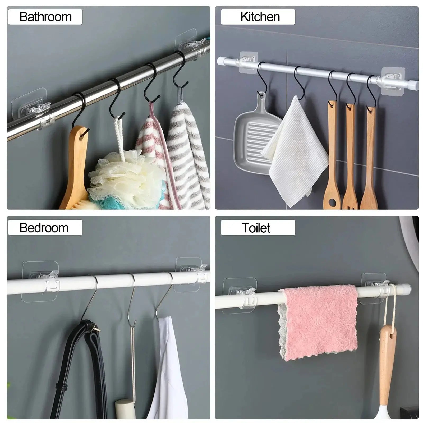 A Set of 8PCS Transparent Drapery Hooks,Curtain Rod Brackets with Clips,Rod Hanging,Adjustable Rods Holder,Multipurposefor Curtain Rod Hooks for Livingroom Bathroom Kitchen Bedroom Toilet Apartment.