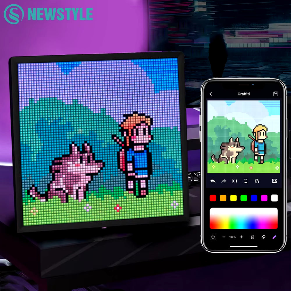 LED Pixel Display 64X64 RGB LED Matrix Panel Programmable Pixel Art Display with Bluetooth APP Control Creative Pixel Screen