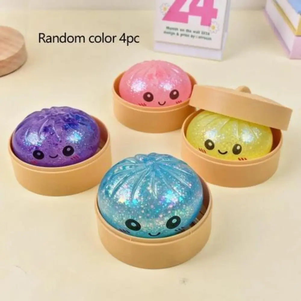 【Blind Box】2026 New Glitter Dumpling Squishy with Steamer Box, Soft Sensory Fidget Steamed Bun Squeeze Tool for Adult Stress & Anxiety Relief,