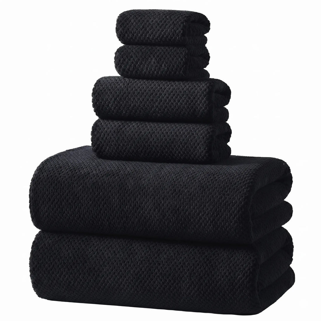 REDKISS Black Towel Set: a 6-Piece Set of Premium, Soft Bath Towels. This Ultra-Absorbent, Luxurious 6-Piece Set Includes 2 Bath Towels, 2 Hand Towels, and 2 Face Towels, Perfect for Everyday Use in Bathrooms, Gyms, Hotels, and Spas.