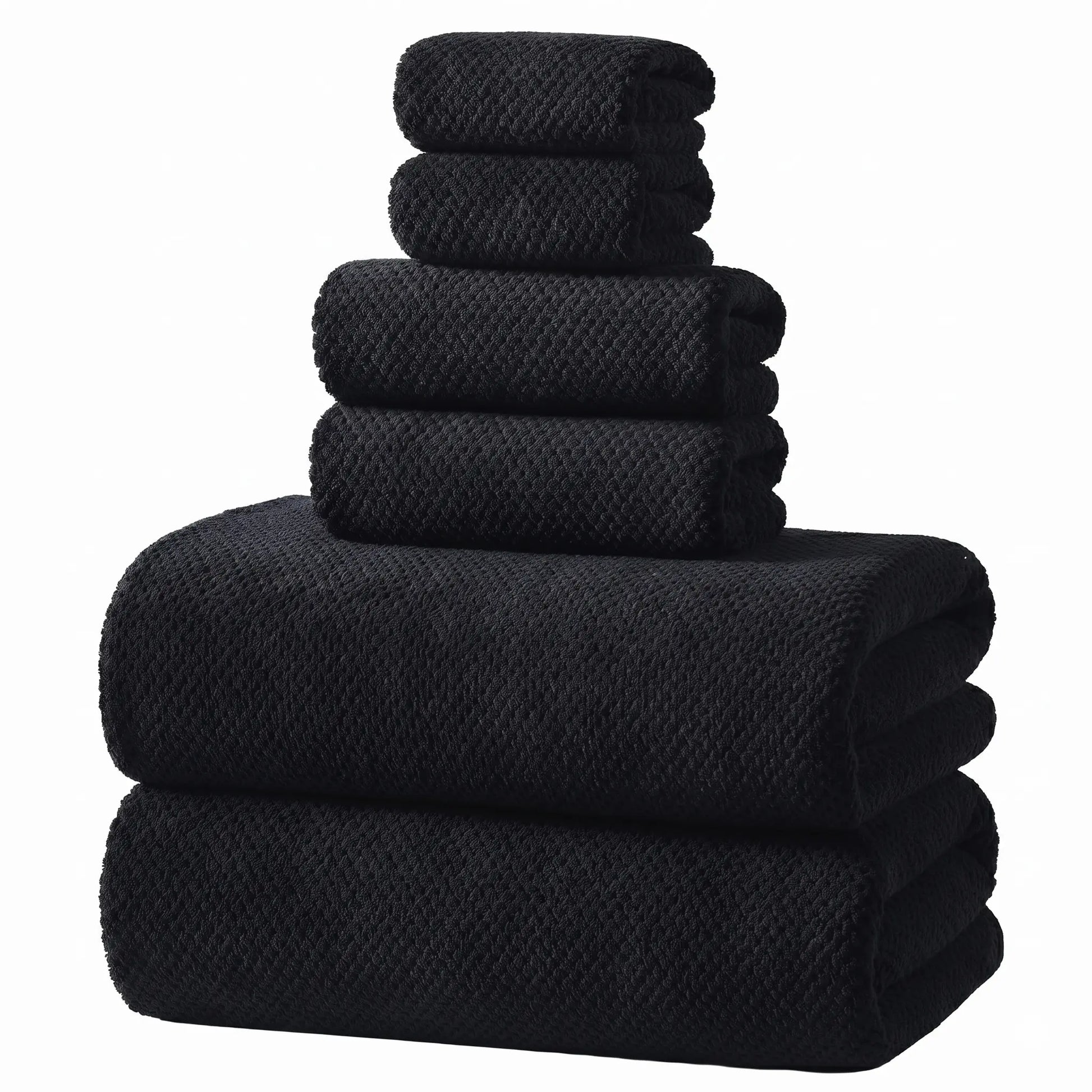 REDKISS Black Towel Set: a 6-Piece Set of Premium, Soft Bath Towels. This Ultra-Absorbent, Luxurious 6-Piece Set Includes 2 Bath Towels, 2 Hand Towels, and 2 Face Towels, Perfect for Everyday Use in Bathrooms, Gyms, Hotels, and Spas.