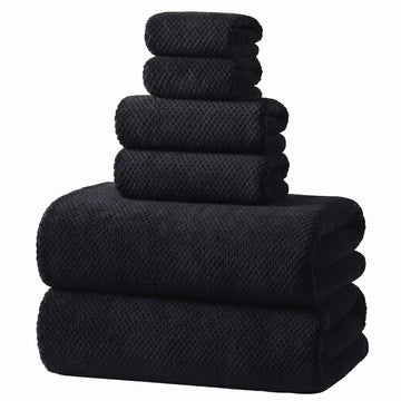 REDKISS Black Towel Set: a 6-Piece Set of Premium, Soft Bath Towels. This Ultra-Absorbent, Luxurious 6-Piece Set Includes 2 Bath Towels, 2 Hand Towels, and 2 Face Towels, Perfect for Everyday Use in Bathrooms, Gyms, Hotels, and Spas.