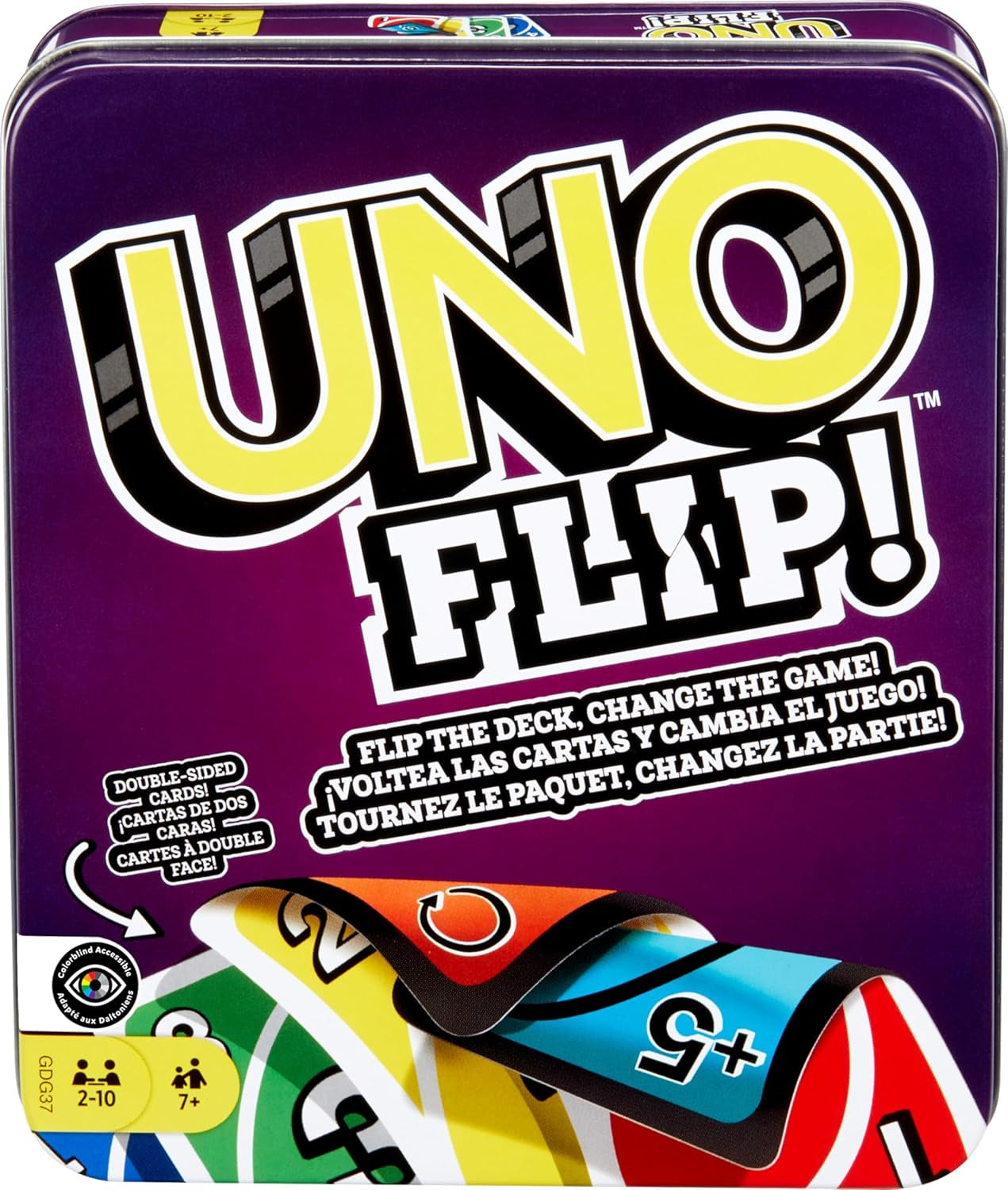 Mattel Games UNO FLIP! Card Game in Storage & Travel Tin, Color Blind Accessible Deck for Kids, Adults & Family Nights & Parties (Amazon Exclusive)
