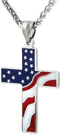 American Flag Patriotic Cross Religious Jewelry Pendant Necklace