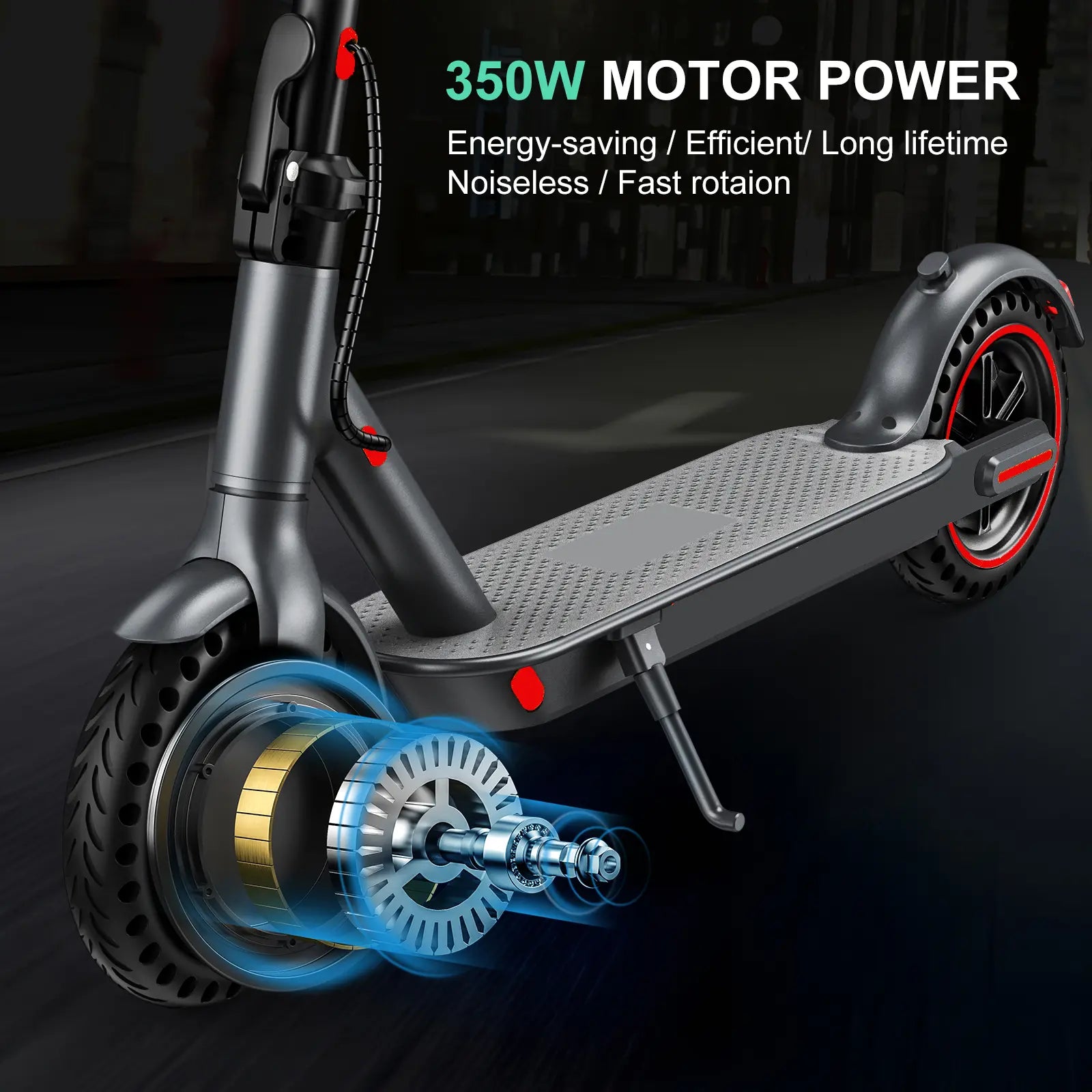 28MPH Max Speed D8 Pro Electric Scooter 8.5-Inch Explosion-Proof Tires 350W Brushless Motor 7.8Ah Battery 265 Lbs Max Load 3 Speed Modes Foldable Portable Front Rear Lights City Commuter App Smart Control