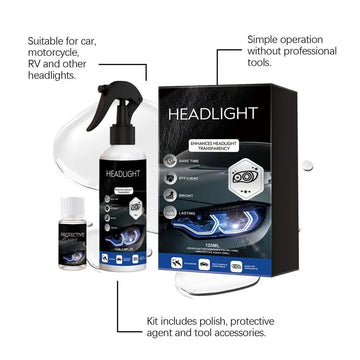 Car Headlight Restoration Kit - Clean & Polish to Remove Yellow Haze, Cloudiness & Stains for Enhanced Brightness, DIY Cleaning Paste for Car Headlights